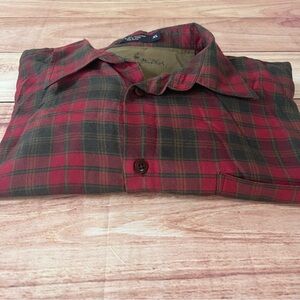 Johnnie Walker Vintage Red Green Plaid Mens XL Long Sleeve Button Up Silk Blend